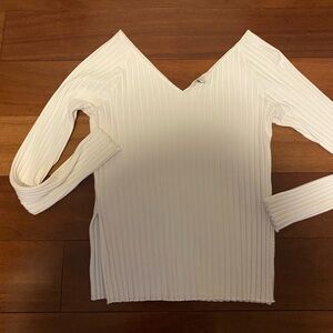 Banana Republic Cream V-Neck Ribbed Long Sleeve Top